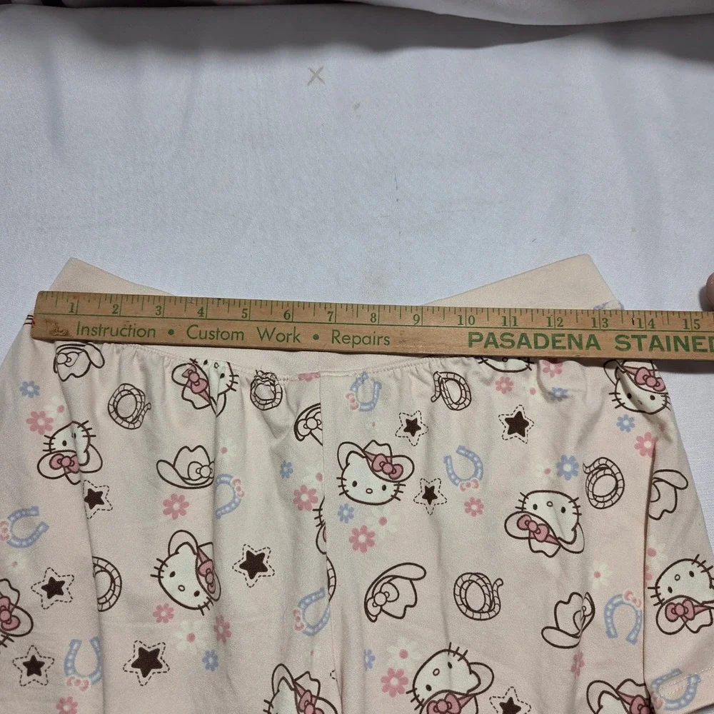Hello Kitty Sanrio Cowgirl Pajama Shorts Peach Y2K Western Print Sleepwear XCH